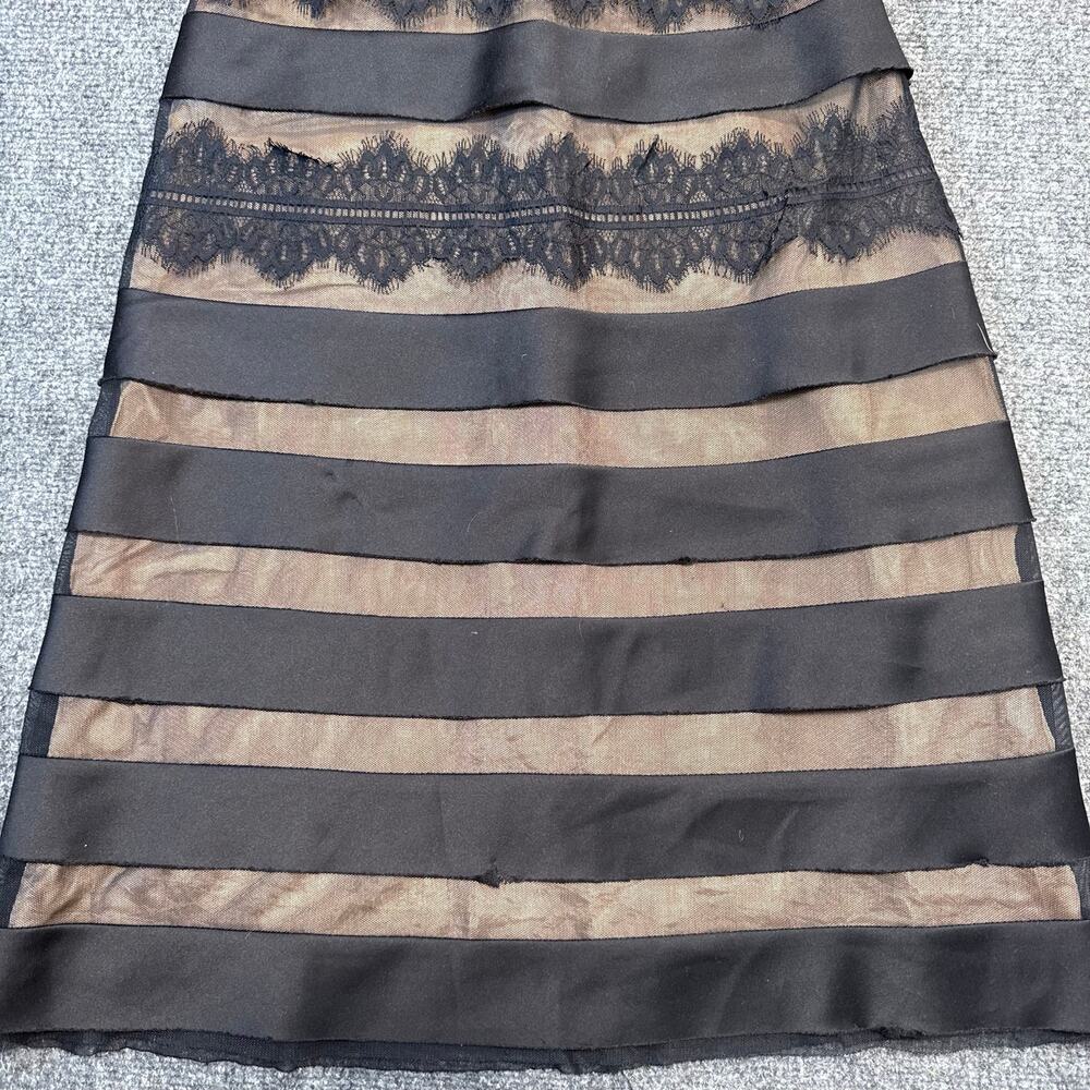 JS Collections Black Lace Tan Illusion Stripe Cocktail Party A Line Dress Size 4 - Picture 3 of 10